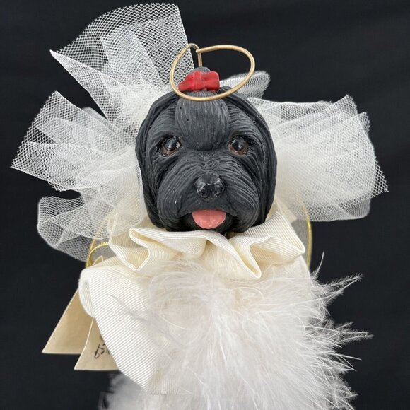 Lhasa Apso‎ Guardian Angel Tree Topper Black Cream 12" tall Sympathy Gift - Picture 2 of 8